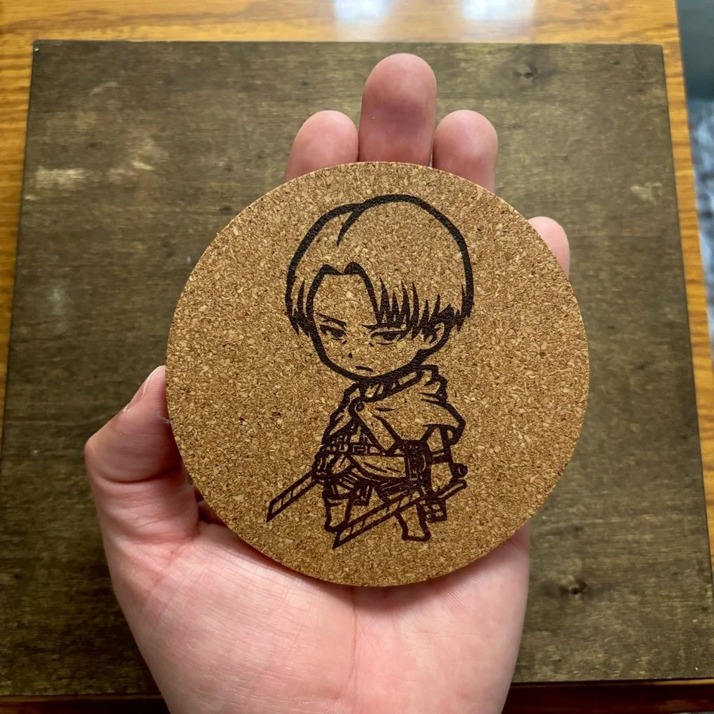 Attack On Titan Levi Ackerman Chibi Style Laser Engraved Cork Coaster